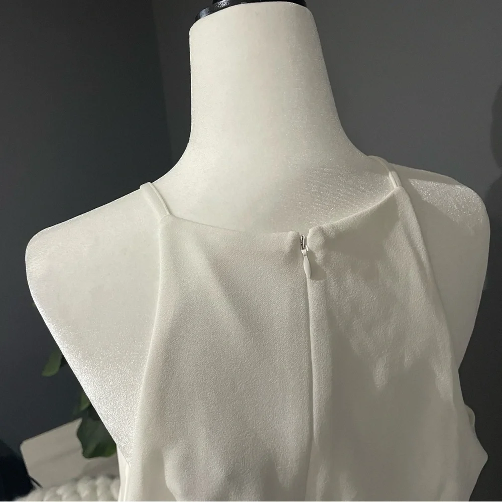 Badgley Mischka White Mini Party Dress with Draped Detailing - Picture 5 of 8